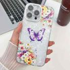 For iPhone 14 Pro Max Plating Texture Butterfly TPU Phone Case with Glitter Lens Film(Flowers Butterflies HU1) - 1