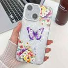 For iPhone 13 Plating Texture Butterfly TPU Phone Case with Glitter Lens Film(Flowers Butterflies HU1) - 1