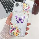 For iPhone 16e Plating Texture Butterfly TPU Phone Case with Glitter Lens Film(Flowers Butterflies HU1) - 1