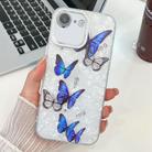For iPhone 16e Plating Texture Butterfly TPU Phone Case with Glitter Lens Film(Blue Butterflies HU3) - 1