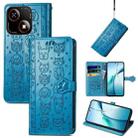 For ZTE Blade A35e 4G Cat and Dog Embossed Leather Phone Case(Blue) - 1