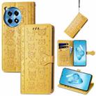 For OnePlus Ace 3 Pro Cat and Dog Embossed Leather Phone Case(Yellow) - 1