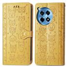 For OnePlus Ace 3 Pro Cat and Dog Embossed Leather Phone Case(Yellow) - 2