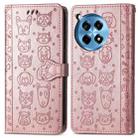 For OnePlus Ace 3 Pro Cat and Dog Embossed Leather Phone Case(Rose Gold) - 2