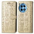 For OnePlus Ace 3 Pro Cat and Dog Embossed Leather Phone Case(Gold) - 2