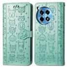 For OnePlus Ace 3 Pro Cat and Dog Embossed Leather Phone Case(Green) - 2