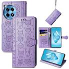 For OnePlus Ace 3 Pro Cat and Dog Embossed Leather Phone Case(Purple) - 1