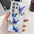 For Samsung Galaxy S24 Ultra 5G Plating Texture Butterfly TPU Phone Case with Glitter Lens Film(Blue Butterflies HU3) - 1