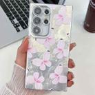 For Samsung Galaxy S25 Ultra 5G Plating Texture Butterfly TPU Phone Case with Glitter Lens Film(Pink Butterflies HU5) - 1