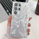 For Samsung Galaxy S25 Ultra 5G Plating Texture Butterfly TPU Phone Case with Glitter Lens Film(Silver Butterflies HU6) - 1