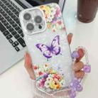 For iPhone 16 Pro Max Plating Texture Butterfly Wristband TPU Phone Case with Glitter Lens Film(Flowers Butterflies HU1) - 1