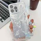 For iPhone 16 Pro Max Plating Texture Butterfly Wristband TPU Phone Case with Glitter Lens Film(Silver Butterflies HU6) - 1