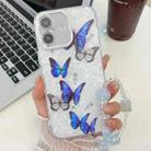 For iPhone 16 Plus Plating Texture Butterfly Wristband TPU Phone Case with Glitter Lens Film(Blue Butterflies HU3) - 1