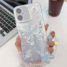 For iPhone 16 Plating Texture Butterfly Wristband TPU Phone Case with Glitter Lens Film(Silver Butterflies HU6) - 1