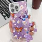 For iPhone 15 Pro Max Plating Texture Butterfly Wristband TPU Phone Case with Glitter Lens Film(Daisy Butterflies HU2) - 1