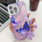 For iPhone 15 Pro Max Plating Texture Butterfly Wristband TPU Phone Case with Glitter Lens Film(Purple Butterflies HU4) - 1