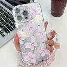 For iPhone 15 Pro Plating Texture Butterfly Wristband TPU Phone Case with Glitter Lens Film(Pink Butterflies HU5) - 1