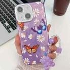 For iPhone 14 Plating Texture Butterfly Wristband TPU Phone Case with Glitter Lens Film(Daisy Butterflies HU2) - 1