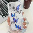 For iPhone 14 Plating Texture Butterfly Wristband TPU Phone Case with Glitter Lens Film(Blue Butterflies HU3) - 1