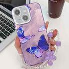 For iPhone 14 Plating Texture Butterfly Wristband TPU Phone Case with Glitter Lens Film(Purple Butterflies HU4) - 1