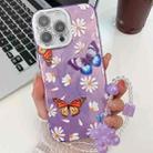 For iPhone 14 Pro Max Plating Texture Butterfly Wristband TPU Phone Case with Glitter Lens Film(Daisy Butterflies HU2) - 1