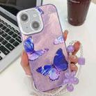 For iPhone 13 Plating Texture Butterfly Wristband TPU Phone Case with Glitter Lens Film(Purple Butterflies HU4) - 1