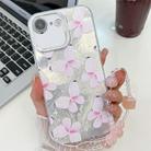 For iPhone 16e Plating Texture Butterfly Wristband TPU Phone Case with Glitter Lens Film(Pink Butterflies HU5) - 1