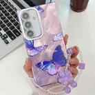 For Samsung Galaxy S25 5G Plating Texture Butterfly Wristband TPU Phone Case with Glitter Lens Film(Purple Butterflies HU4) - 1
