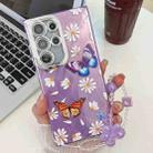 For Samsung Galaxy S25 Ultra 5G Plating Texture Butterfly Wristband TPU Phone Case with Glitter Lens Film(Daisy Butterflies HU2) - 1