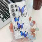 For Samsung Galaxy S23 Ultra 5G Plating Texture Butterfly Wristband TPU Phone Case with Glitter Lens Film(Blue Butterflies HU3) - 1