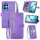 For OnePlus Ace 3 Pro Embossed Flower Zipper Leather Phone Case(Purple) - 1