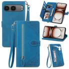 For OnePlus Nord 4 Embossed Flower Zipper Leather Phone Case(Blue) - 1