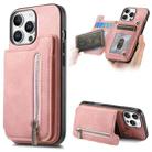 For iPhone 16 Pro Max Retro MagSafe Zipper Wallet Card Bag Back Phone Case(Pink) - 1