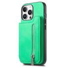 For iPhone 16 Pro Max Retro MagSafe Zipper Wallet Card Bag Back Phone Case(Green) - 2