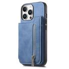 For iPhone 16 Pro Retro MagSafe Zipper Wallet Card Bag Back Phone Case(Blue) - 2