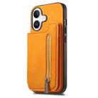 For iPhone 16 Plus Retro MagSafe Zipper Wallet Card Bag Back Phone Case(Yellow) - 2