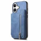 For iPhone 16 Plus Retro MagSafe Zipper Wallet Card Bag Back Phone Case(Blue) - 2