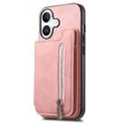 For iPhone 16 Plus Retro MagSafe Zipper Wallet Card Bag Back Phone Case(Pink) - 2