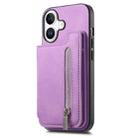 For iPhone 16 Plus Retro MagSafe Zipper Wallet Card Bag Back Phone Case(Purple) - 2