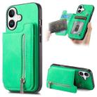 For iPhone 16 Plus Retro MagSafe Zipper Wallet Card Bag Back Phone Case(Green) - 1