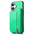 For iPhone 16 Plus Retro MagSafe Zipper Wallet Card Bag Back Phone Case(Green) - 2