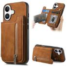 For iPhone 16 Plus Retro MagSafe Zipper Wallet Card Bag Back Phone Case(Brown) - 1