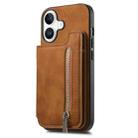 For iPhone 16 Plus Retro MagSafe Zipper Wallet Card Bag Back Phone Case(Brown) - 2