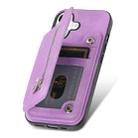 For iPhone 16 Retro MagSafe Zipper Wallet Card Bag Back Phone Case(Purple) - 3