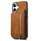 For iPhone 16 Retro MagSafe Zipper Wallet Card Bag Back Phone Case(Brown) - 2