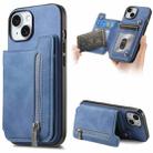 For iPhone 15 Plus Retro MagSafe Zipper Wallet Card Bag Back Phone Case(Blue) - 1