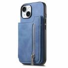 For iPhone 15 Plus Retro MagSafe Zipper Wallet Card Bag Back Phone Case(Blue) - 2