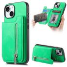 For iPhone 15 Plus Retro MagSafe Zipper Wallet Card Bag Back Phone Case(Green) - 1