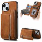 For iPhone 15 Plus Retro MagSafe Zipper Wallet Card Bag Back Phone Case(Brown) - 1