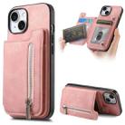 For iPhone 15 Retro MagSafe Zipper Wallet Card Bag Back Phone Case(Pink) - 1